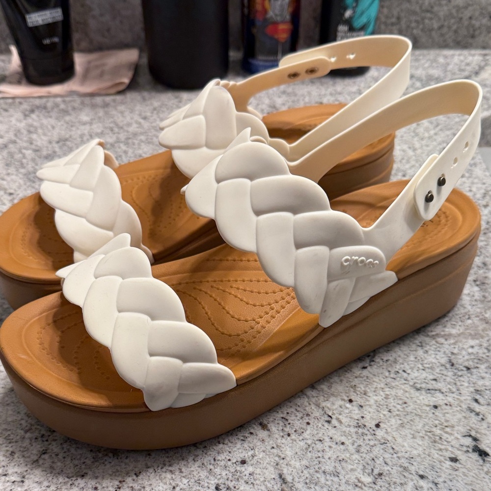Crocs Women’s White Braided Platform Sandals